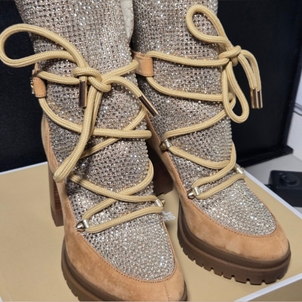 Michael Kors Sparkling Silver and Tan
Heeled Boots